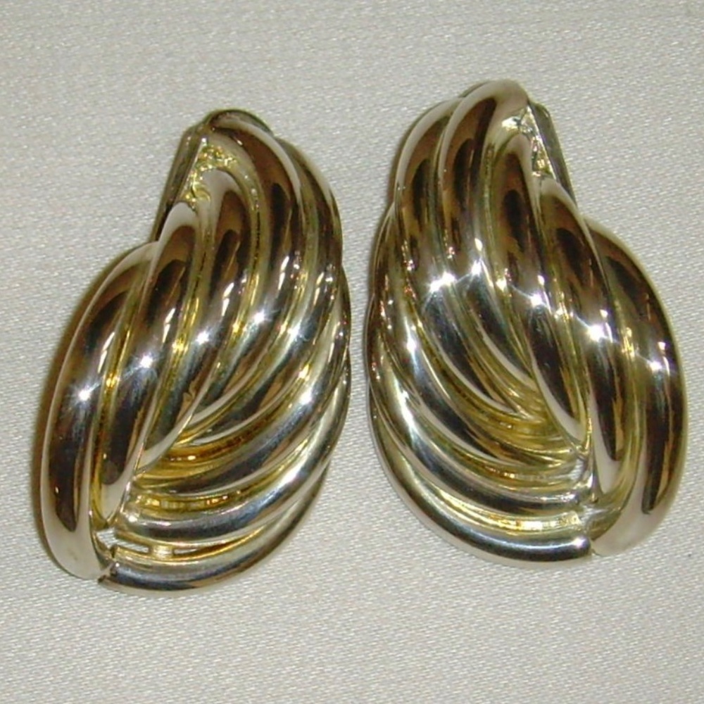 Silvertone Abstract Clip Earrings - Picture 2 of 2